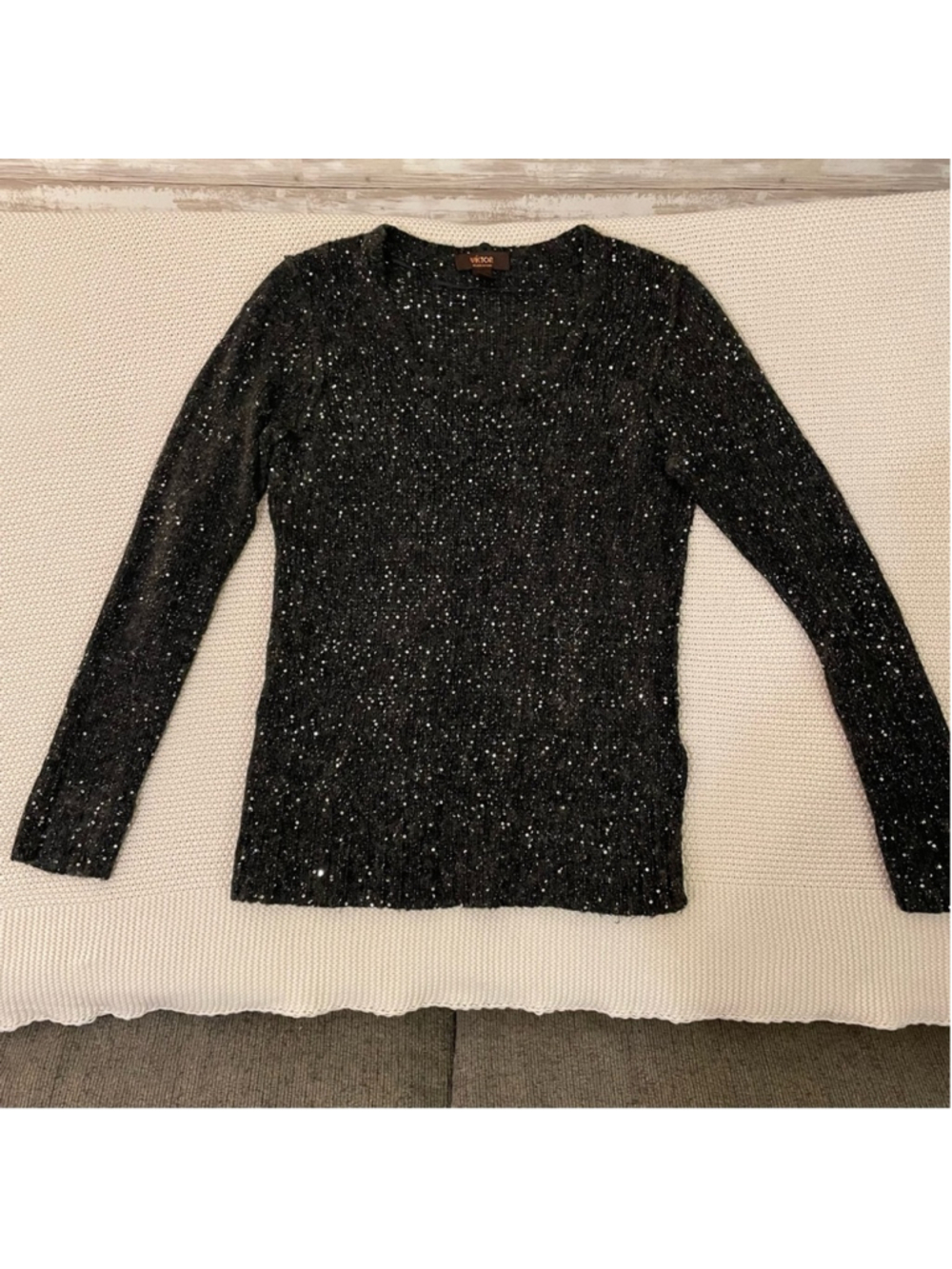 Victor Alfaro Black Sequin Long Sleeve Top